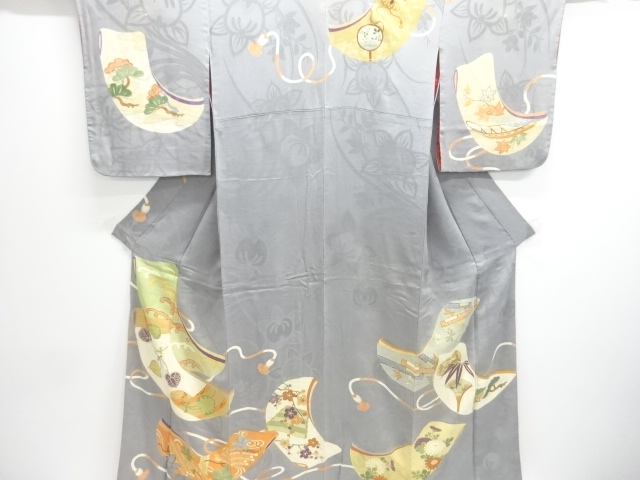 JAPANESE KIMONO / ANTIQUE MON KINSHA KIMONO / FLOWERS THE SLEEVES / TH